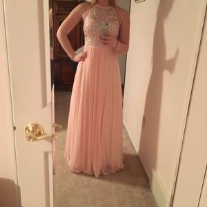Millennial pink halter prom dress